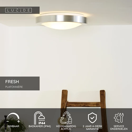 Lucide FRESH - Plafonnière Badkamer - Ø 35 cm - 2xE27 - IP44 - Mat chroom - USP